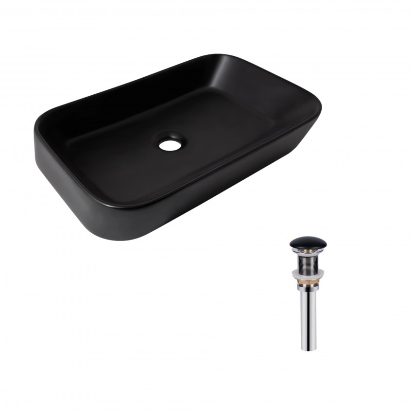 Комплект Qtap Scorpio: Раковина накладна прамокутна 550х390х120 мм Matt Black + Донний клапан PU03 QTAP