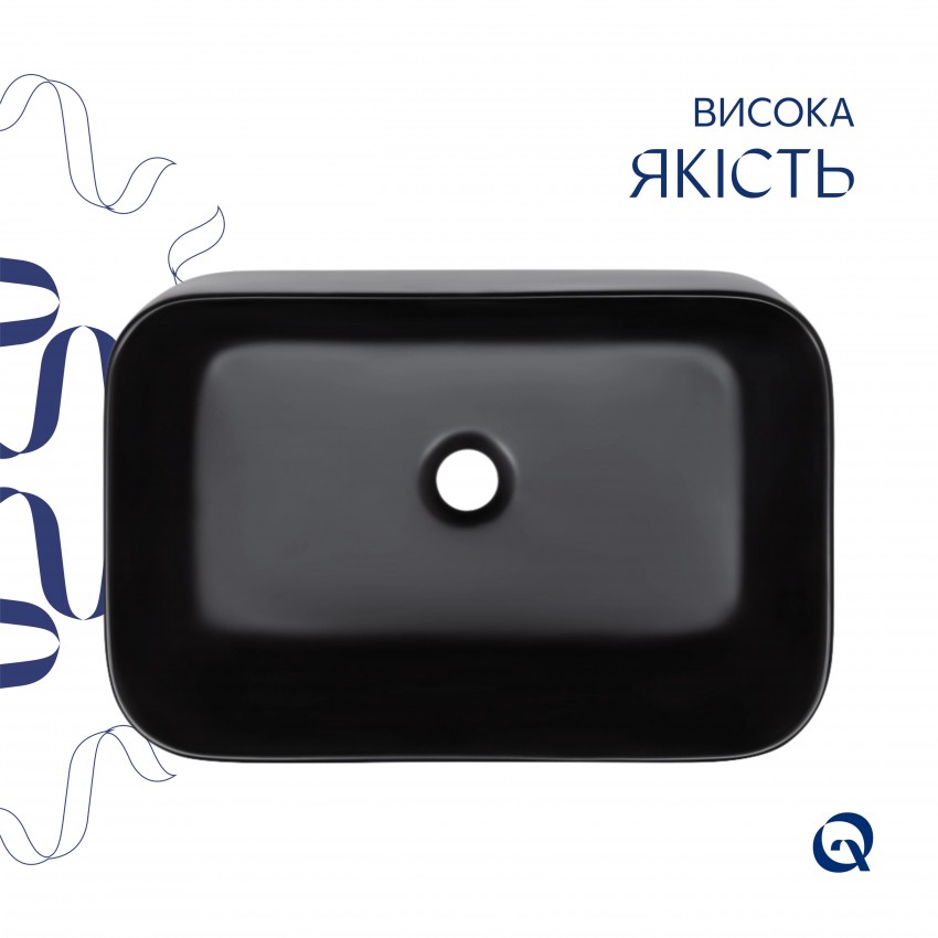 Комплект Qtap Scorpio: Раковина накладна прамокутна 550х390х120 мм Matt Black + Донний клапан PU03 QTAP фото 3