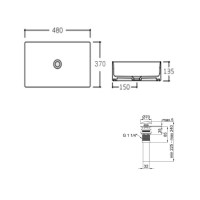 Комплект Qtap Tern: Раковина накладна прамокутна 480х370х135 мм Matt Black + Донний клапан PU03 QTAP фото 1