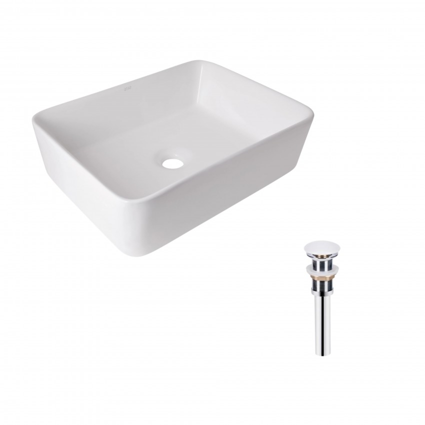 Комплект Qtap Tern: Раковина накладна прамокутна 480х370х135 мм White + Донний клапан PU02 QTAP
