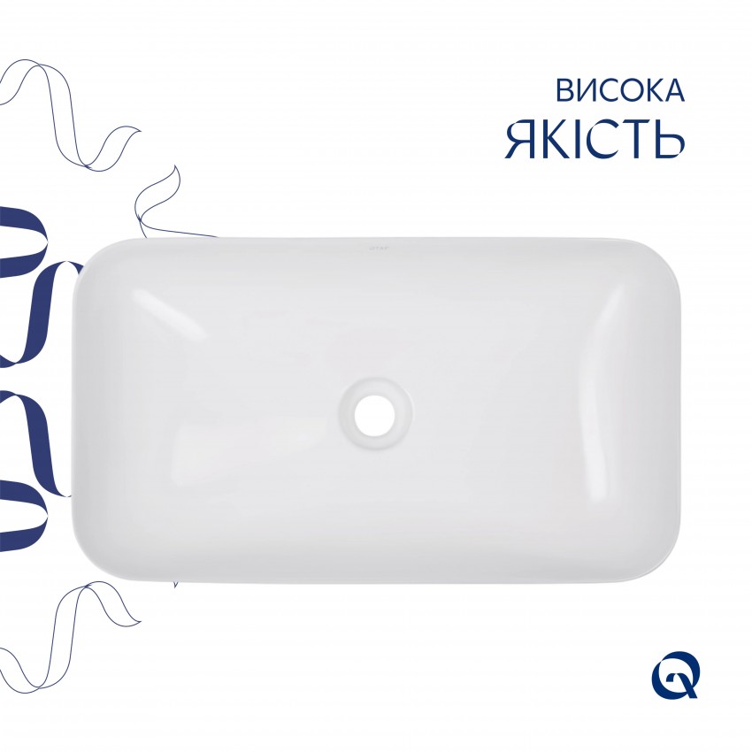 Комплект Qtap Tern: Раковина накладна прамокутна 610x350x135 мм WHITE + Донний клапан PU02 QTAP фото 3