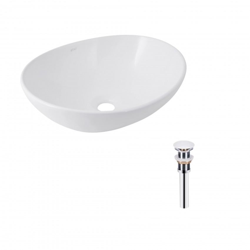 Комплект Qtap Dove: Раковина накладна овальна 415x340x140 мм White + Донний клапан PU02 QTAP