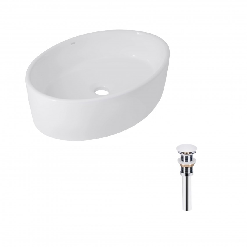 Комплект Qtap Kolibri: Раковина накладна овальна 500x360x140 мм White + Донний клапан PU02 QTAP