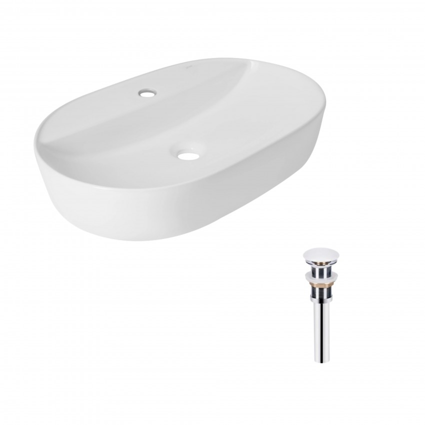Комплект Qtap Scorpio: Раковина накладна овальна 600х400х120 мм White + Донний клапан PU02 QTAP