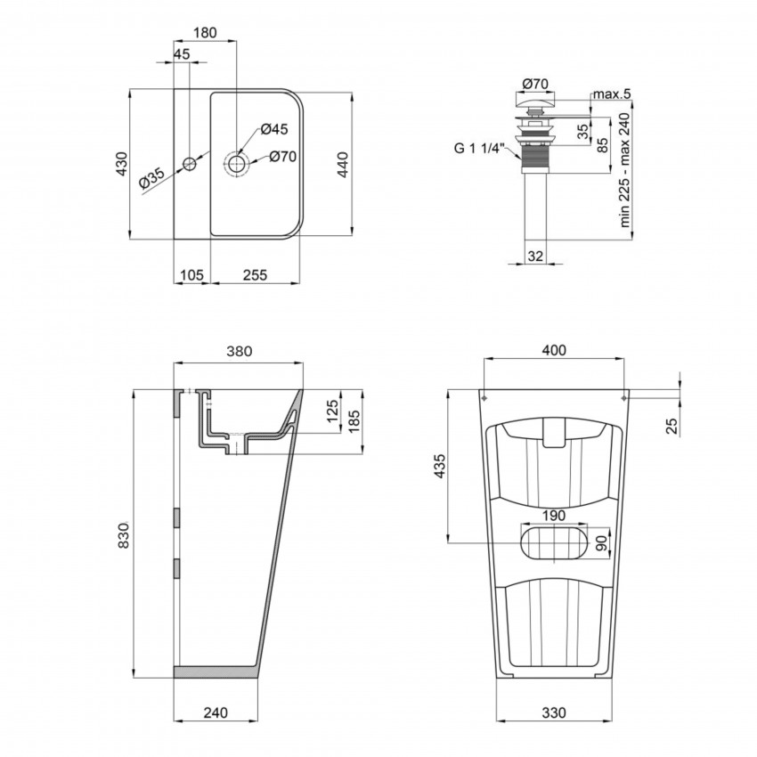 Комплект Qtap Tern: Раковина напольна моноблок 440х380х830 мм White + Донний клапан PU02O QTAP фото 1