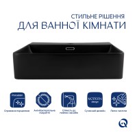 Комплект Qtap Nando LT: Раковина підвісна прамокутна 500х420х130 мм Matt Black + Донний клапан PU03O QTAP фото 2