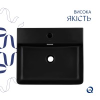 Комплект Qtap Nando LT: Раковина підвісна прамокутна 500х420х130 мм Matt Black + Донний клапан PU03O QTAP фото 3