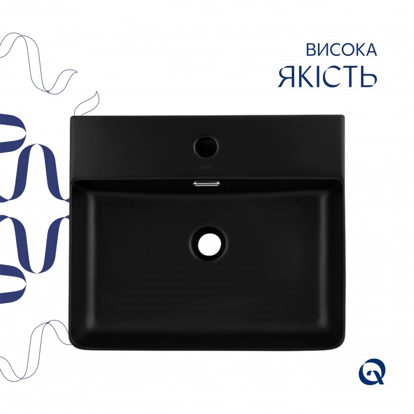 Комплект Qtap Nando LT: Раковина підвісна прамокутна 500х420х130 мм Matt Black + Донний клапан PU03O QTAP фото 3