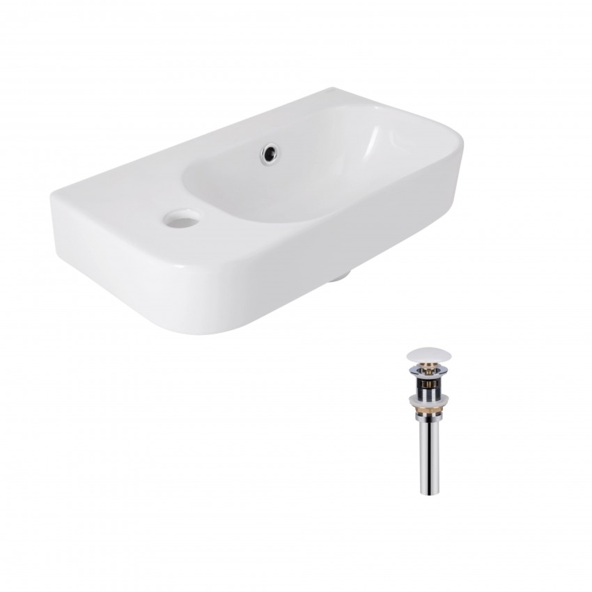 Комплект Qtap Tern: Раковина підвісна прамокутна ліва 450х250х158 мм White + Донний клапан PU02O QTAP