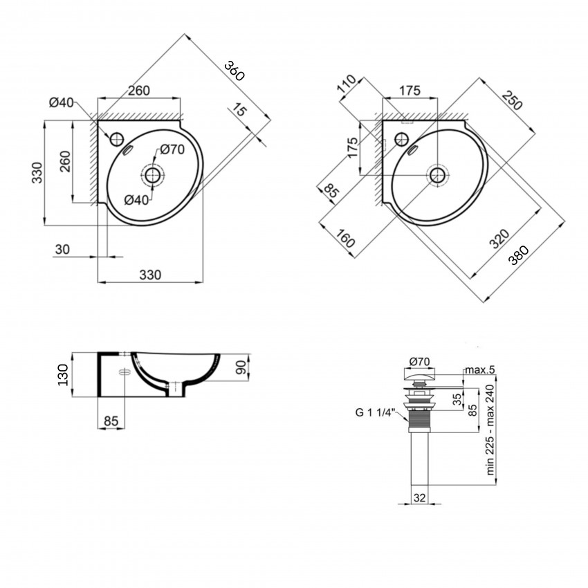 Комплект Qtap Leo N: Раковина підвісна угловая овальна 380x360x130 мм WHITE + Донний клапан PU02O QTAP фото 1