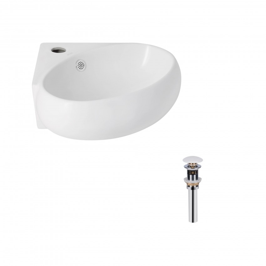 Комплект Qtap Leo N: Раковина підвісна угловая овальна 380x360x130 мм WHITE + Донний клапан PU02O QTAP