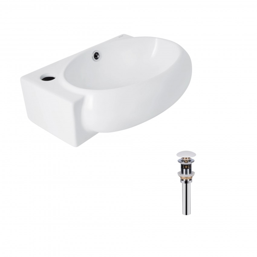 Комплект Qtap Leo: Раковина підвісна овальна ліва 430x285x160 мм White + Донний клапан PU02O QTAP