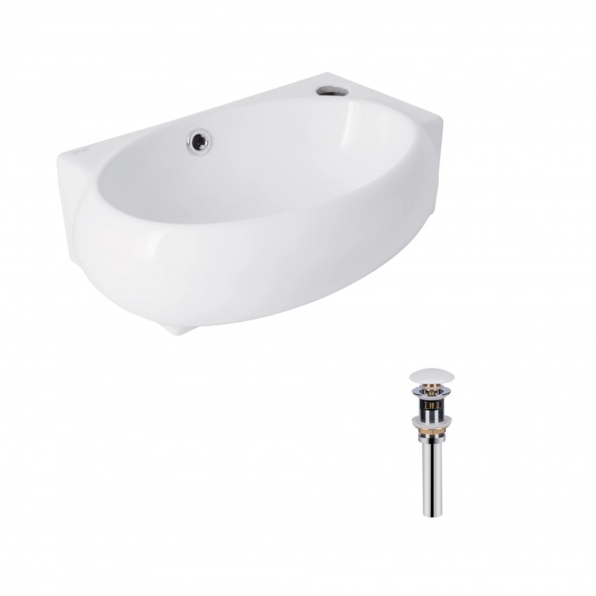 Комплект Qtap Leo: Раковина підвісна овальна права 430x285x160 мм White + Донний клапан PU02O QTAP