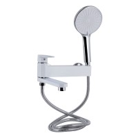 Змішувач для ванни Jay, Chrome/White (k35) з поворотним виливом та душовим гарнітуром QTJAY260CRW45554 Qtap