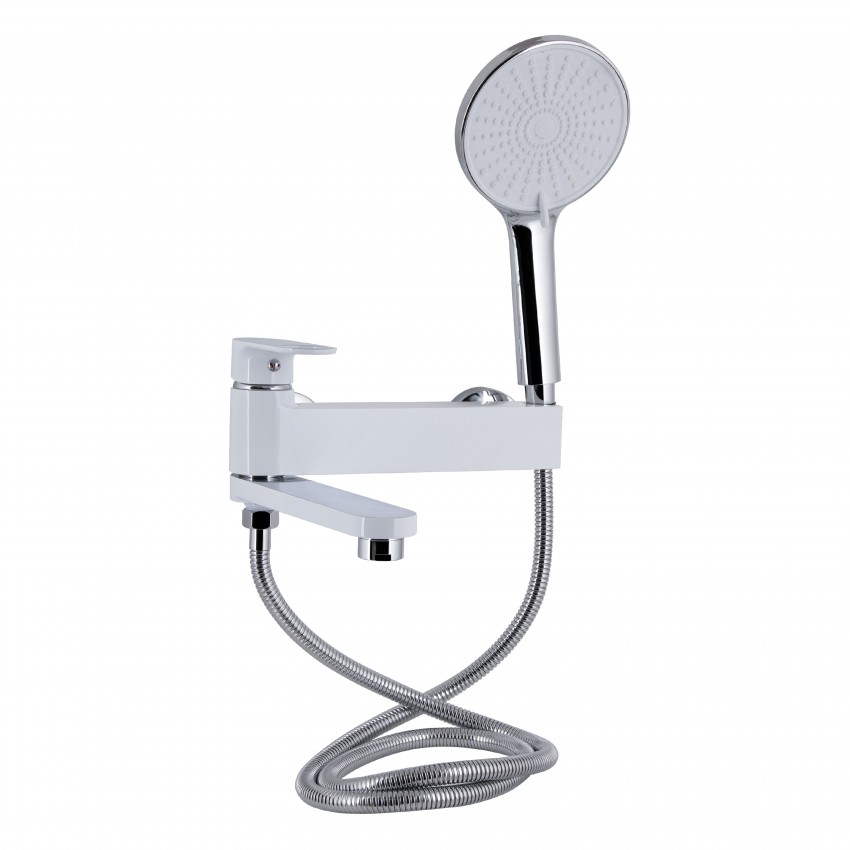 Змішувач для ванни Jay, Chrome/White (k35) з поворотним виливом та душовим гарнітуром QTJAY260CRW45554 Qtap QTAP