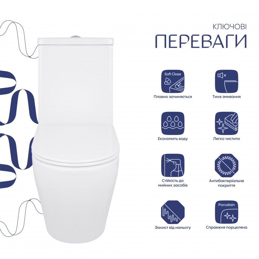 Унітаз підлоговий Jay Ultra Quiet 640x360x835 мм, White, з сидінням Slim Duroplast/ Soft-close/ Quick Release QT07222175TW Qtap QTAP фото 2