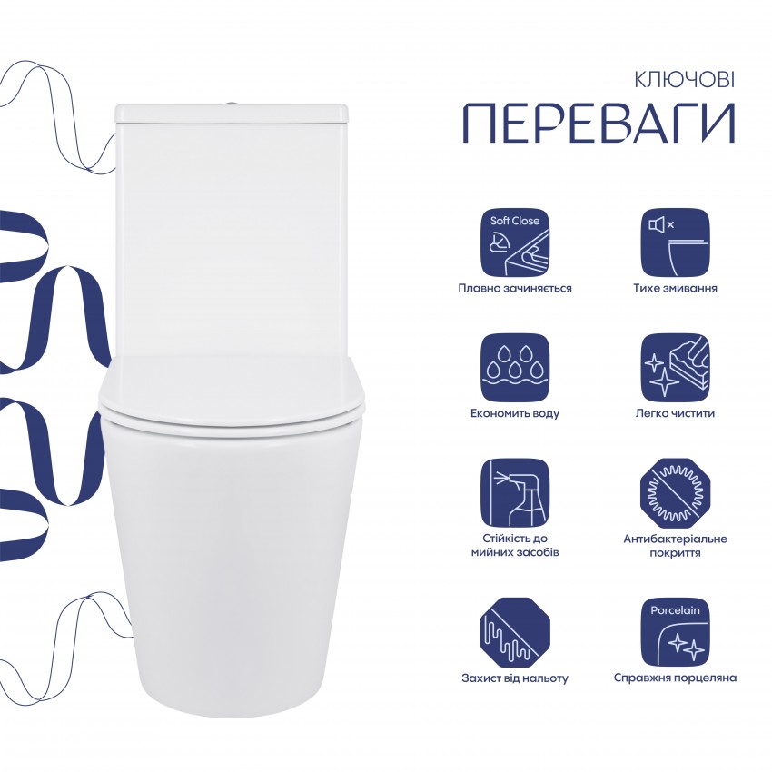 Унітаз підлоговий Swan Ultra Quiet 640x360x835 мм, White, з сидіннмя Slim Duroplast/ Soft-close/ Quick Release QT16222182TW Qtap QTAP фото 2