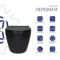 Унітаз підвісний Robin New Ultra Quiet 490x365x325 мм, Matt Black, з сидінням Slim Duroplast/ Soft-close/ Quick Release QT13332381АSMB Qtap QTAP фото 2