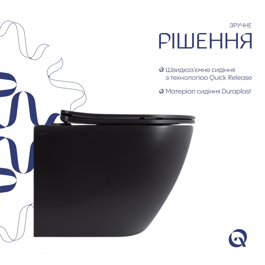 Унітаз підвісний Robin New Ultra Quiet 490x365x325 мм, Matt Black, з сидінням Slim Duroplast/ Soft-close/ Quick Release QT13332381АSMB Qtap QTAP фото 3