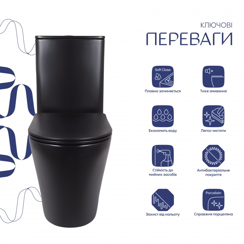 Унітаз підлоговий Scorpio Ultra Quiet 660x360x855 мм, Matt Black, з сидінням Slim Duroplast/ Soft-close/ Quick Release QT14226088AMB Qtap QTAP фото 2