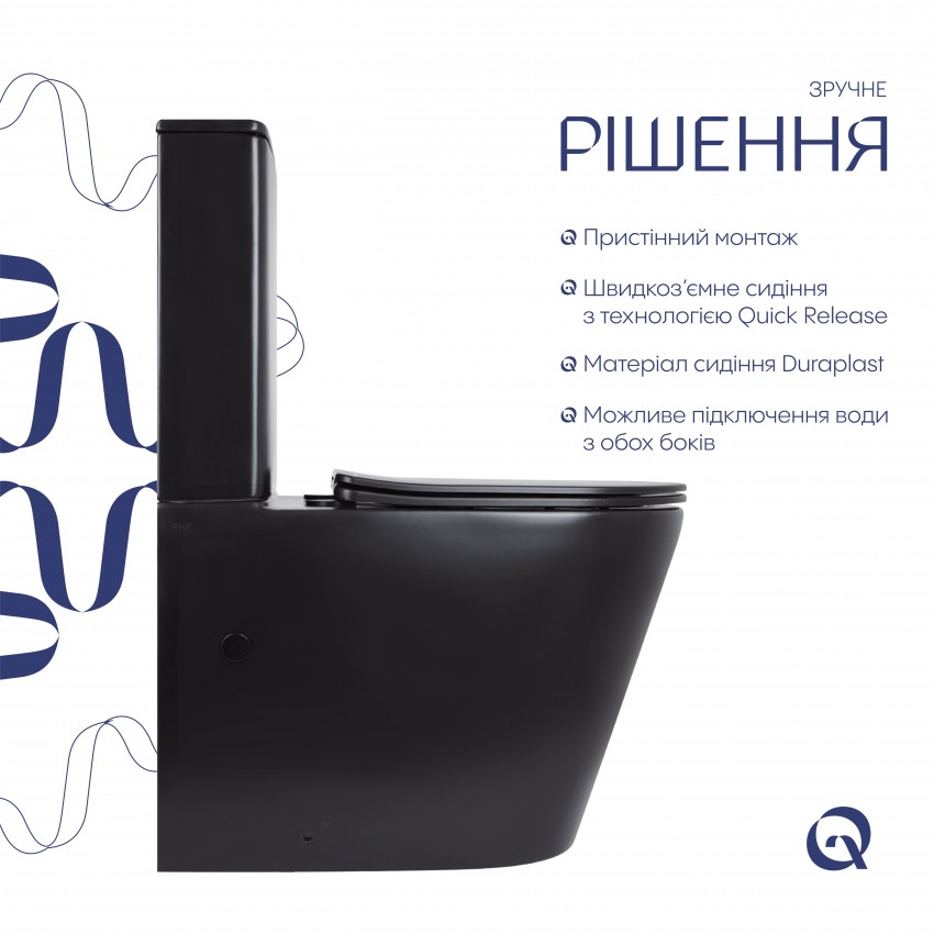 Унітаз підлоговий Scorpio Ultra Quiet 660x360x855 мм, Matt Black, з сидінням Slim Duroplast/ Soft-close/ Quick Release QT14226088AMB Qtap QTAP фото 3