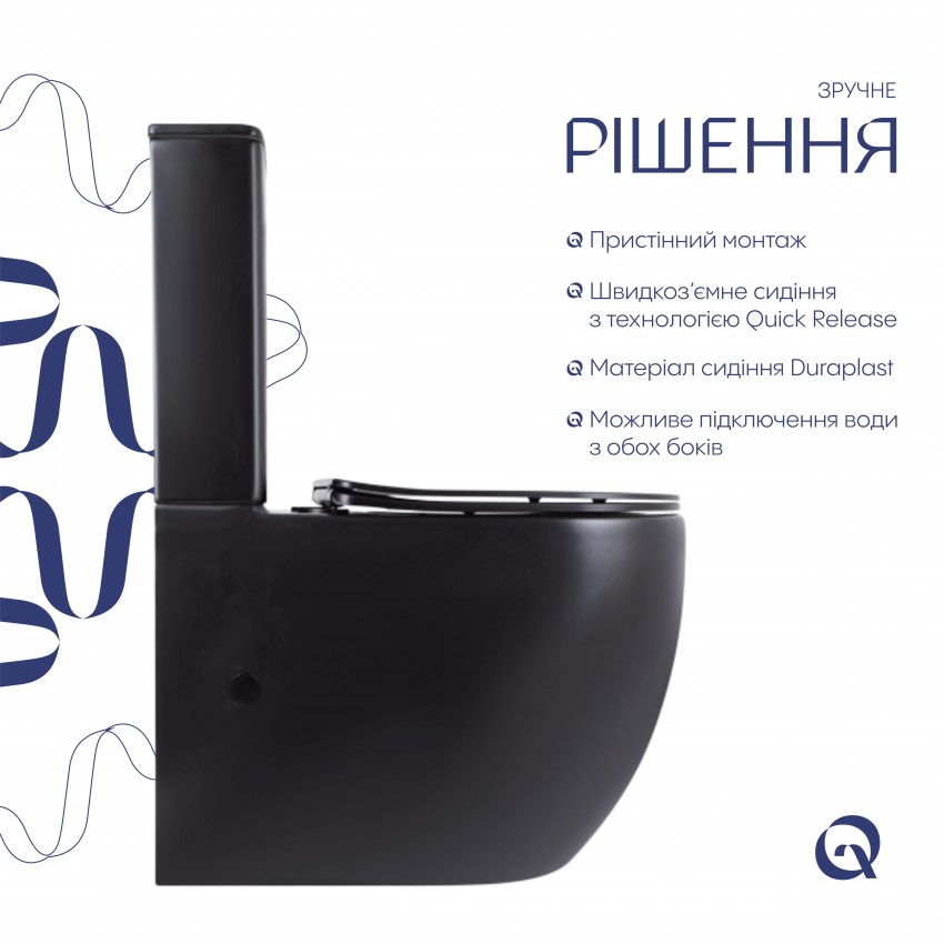 Унітаз підлоговий Robin Ultra Quiet 660x360x855 мм, Matt Black, з сидінням Slim Duroplast/ Soft-close/ Quick Release QT13226083AMB Qtap QTAP фото 3