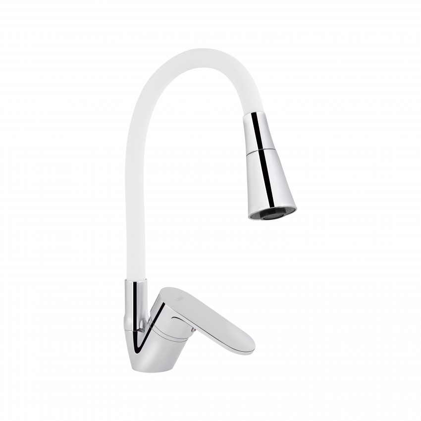 Змішувач для кухні Tani 008F3, Chrome/White (k40) з гнучким виливом LDTAN008F3WCR37037 Lidz LIDZ