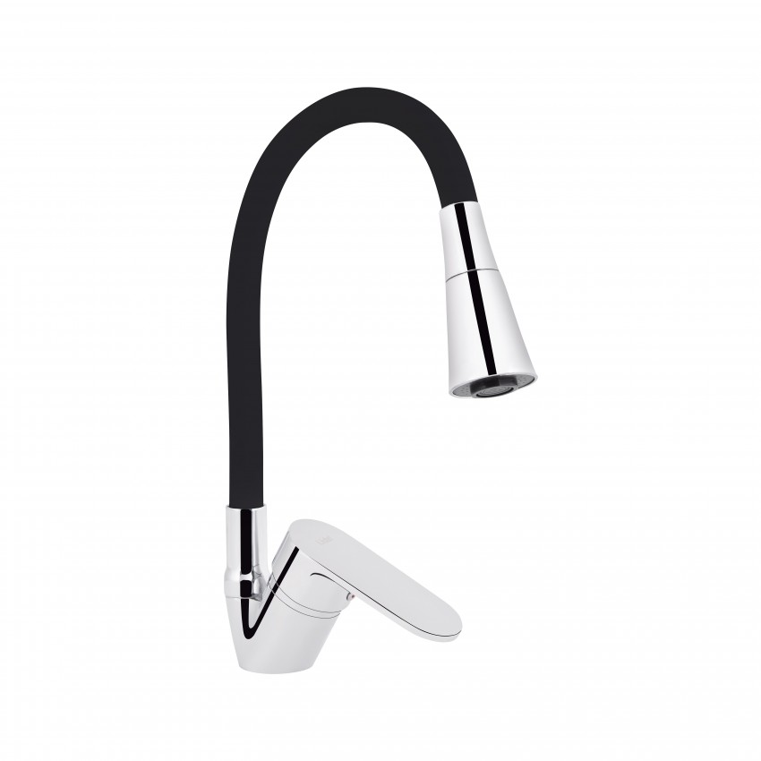 Змішувач для кухні Tani 008F3, Chrome/Black (k40) з гнучким виливом LDTAN008F3BCR39484 Lidz LIDZ
