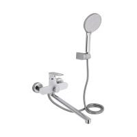Змішувач для ванни Jay, Chrome/White (k35) з довгим поворотним виливом та душовим гарнітуром QTJAY2601CRW45552 Qtap