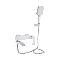 Змішувач для ванни Swan Cascada, Chrome/White (k35) з поворотним виливом та душовим гарнітуром QTSWA260CRW45569 Qtap