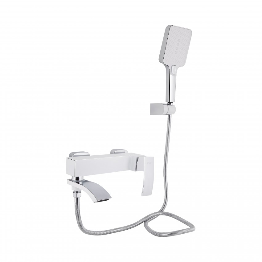 Змішувач для ванни Swan Cascada, Chrome/White (k35) з поворотним виливом та душовим гарнітуром QTSWA260CRW45569 Qtap QTAP