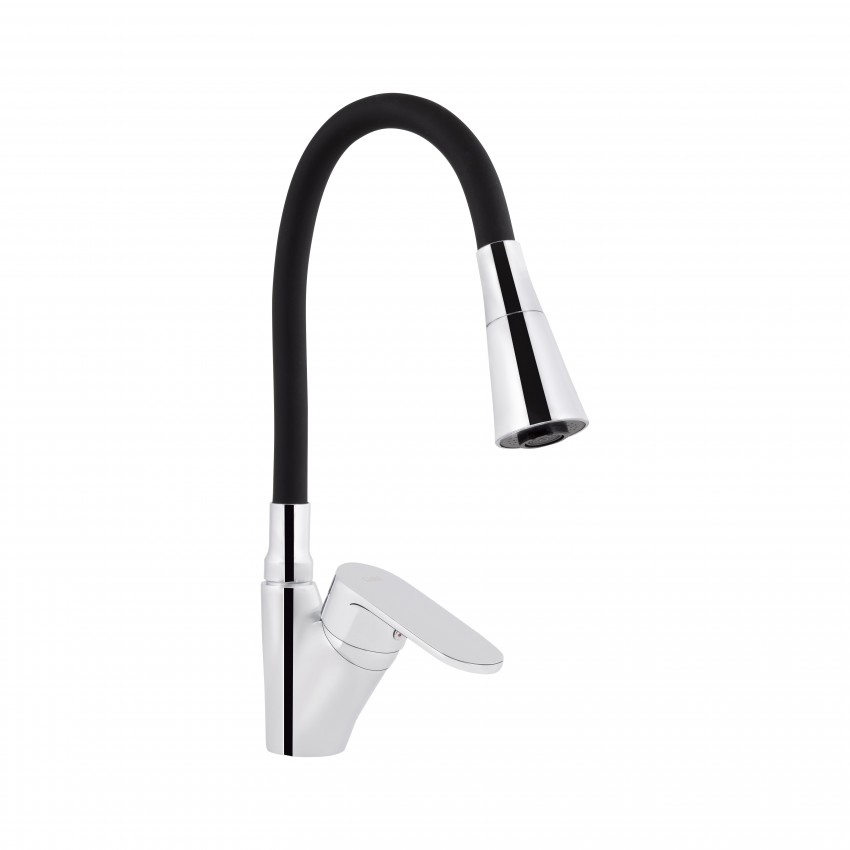 Змішувач для кухні Tani 007F3, Chrome/Black (k40) з гнучким виливом LDTAN007F3BCR37649 Lidz LIDZ