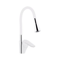 Змішувач для кухні Tani 007F3, Chrome/White (k40) з гнучким виливом LDTAN007F3WCR40423 Lidz