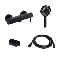 Комплект Qtap Robin Black Matt: Змішувач  QTROB4060102B + Тримач QT829910842854OB + Шланг QTHADPVCSQ160B + Лійка QTRUC125BLM45951
