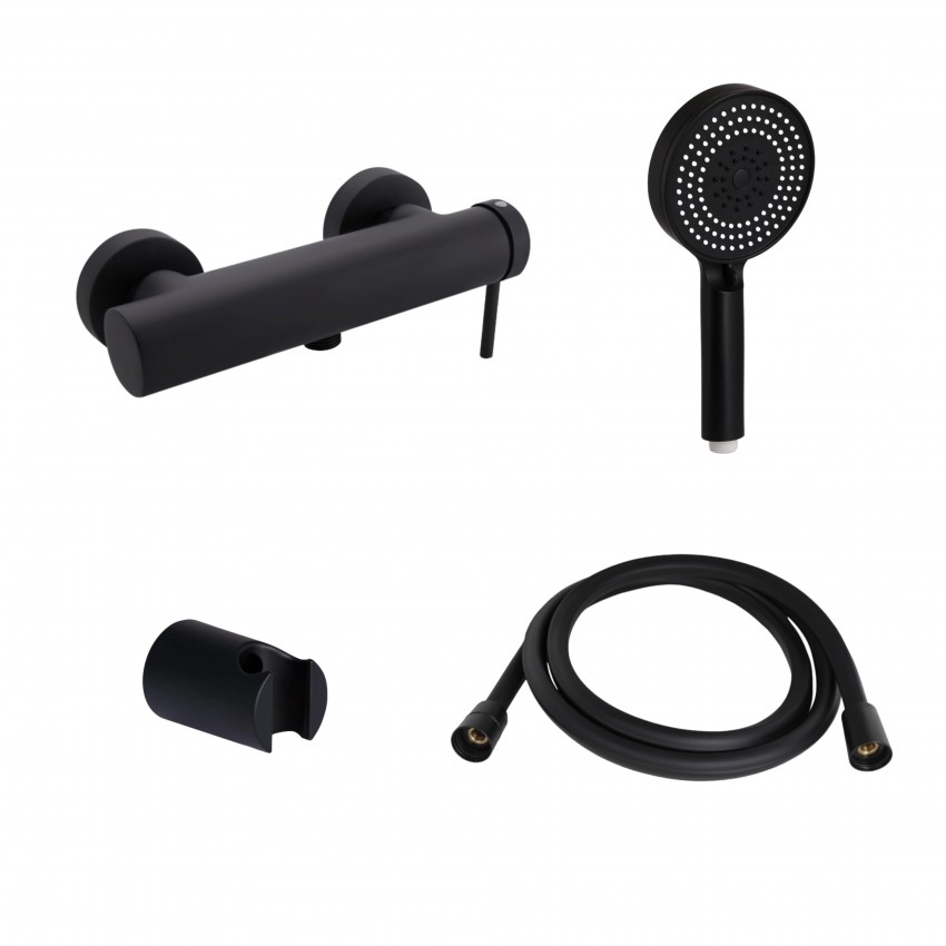 Комплект Qtap Robin Black Matt: Змішувач  QTROB4060102B + Тримач QT829910842854OB + Шланг QTHADPVCSQ160B + Лійка QTRUC125BLM45951 QTAP