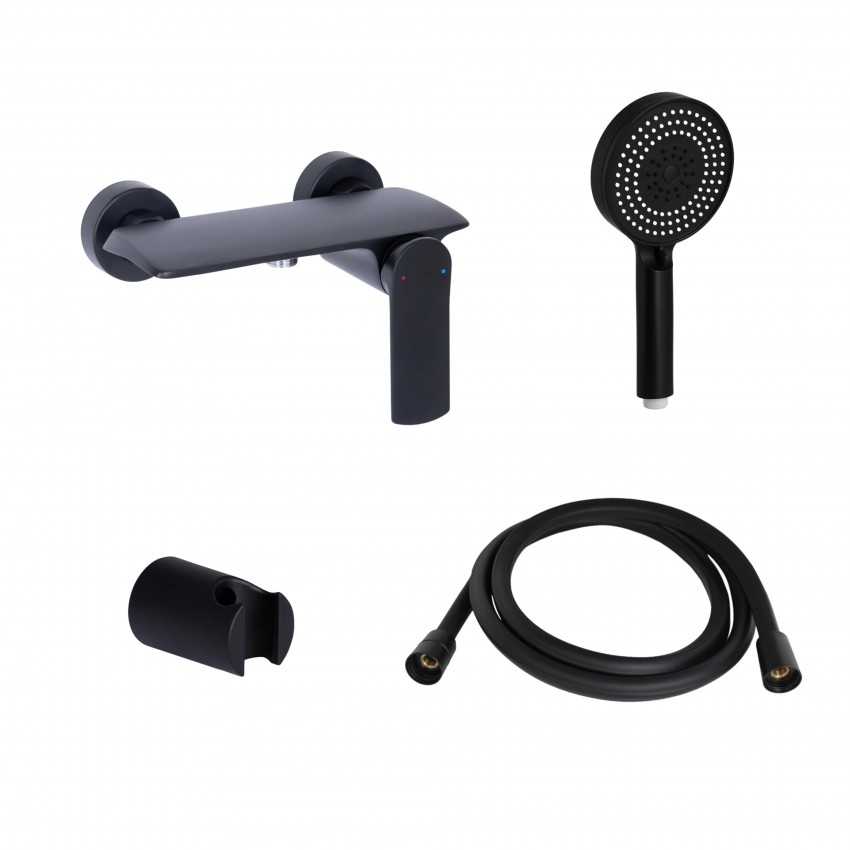 Комплект Qtap Slavonice Black Matt: Змішувач  QTROB4060102B + Тримач QT829910842854OB + Шланг QTHADPVCSQ160B + Лійка QTRUC125BLM45951 QTAP