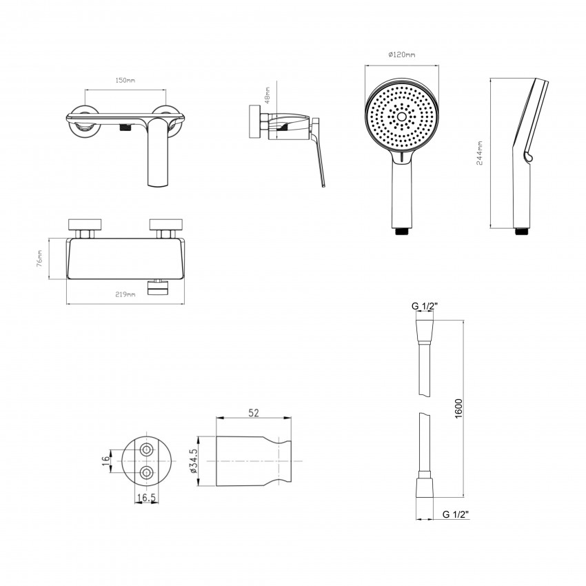 Комплект Qtap Slavonice Black Matt: Змішувач  QTROB4060102B + Тримач QT829910842854OB + Шланг QTHADPVCSQ160B + Лійка QTRUC125BLM45951 QTAP фото 1