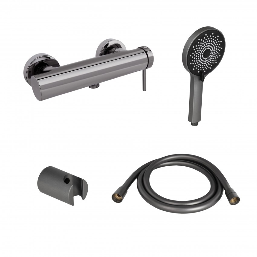 Комплект для душу Qtap Robin Black Chrome: Змішувач  QTROB4060102K + Тримач QT829910842854GRP + Шланг QTHADPVC160G +Лійка QTRUCA120R3GRP QTAP