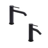 Комплект для умивальника+біде Qtap Robin Matt Black: Змішувач для раковини QTROB1060M102B + Змішувач для біде QTROB2060102B