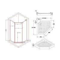 Душова кабіна Dozorca SC90x90.CRM.LOW.TR, п'ятикутна, низький пріддон, скло прозоре 6 мм, на завісах Lidz LIDZ фото 1