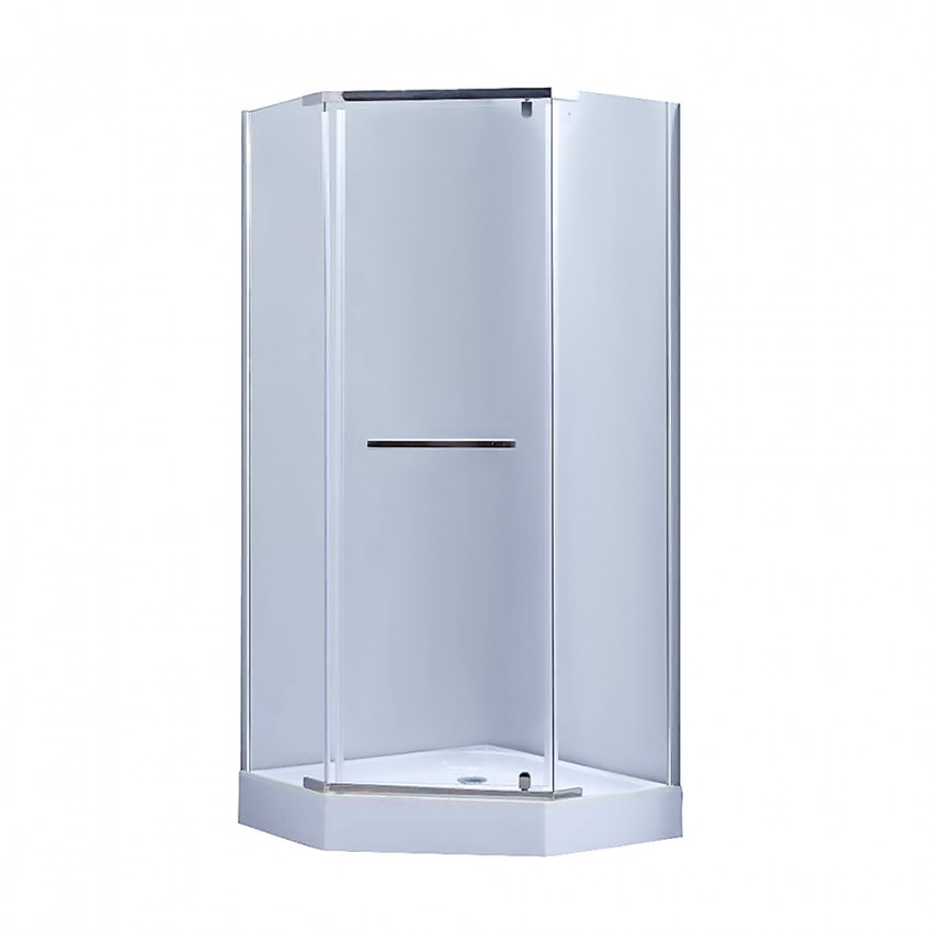 Душова кабіна Dozorca SC90x90.CRM.LOW.TR, п'ятикутна, низький пріддон, скло прозоре 6 мм, на завісах Lidz LIDZ