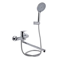 Змішувач для ванни Stenava New, Chrome (k35) з довгим поворотним виливом та душовим гарнітуром QTSTE2601CRM45536 Qtap