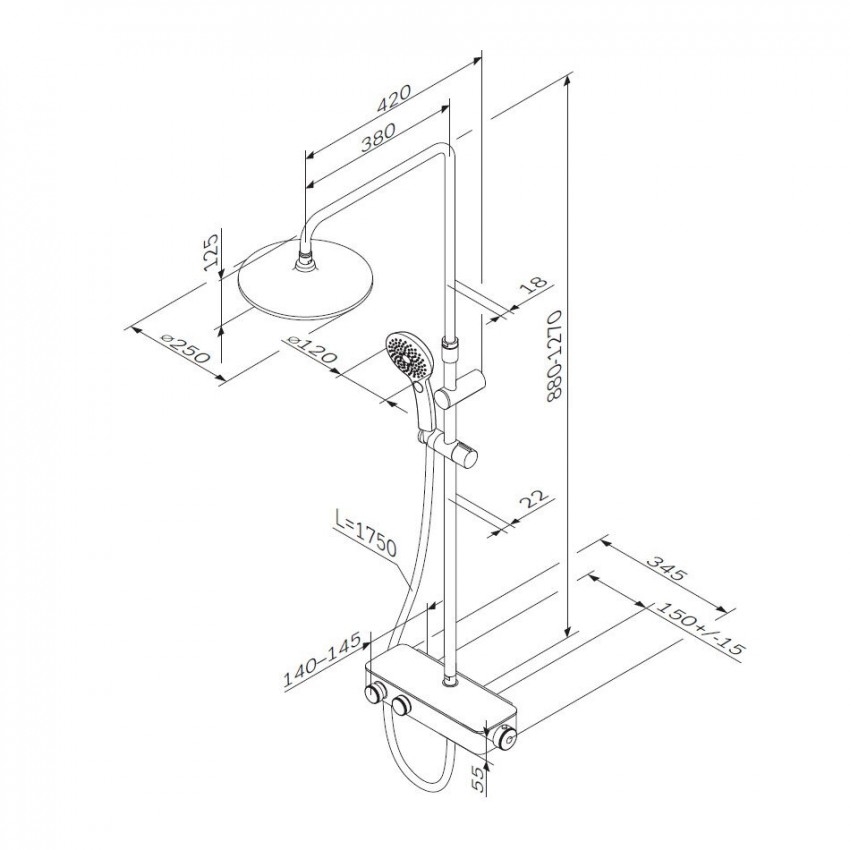 F0750A400 Inspire V2.0, душ. система, набор: зм-ч д/душа термостат, верхній душ d 250 мм, ручн (1 сорт) AM.PM фото 1