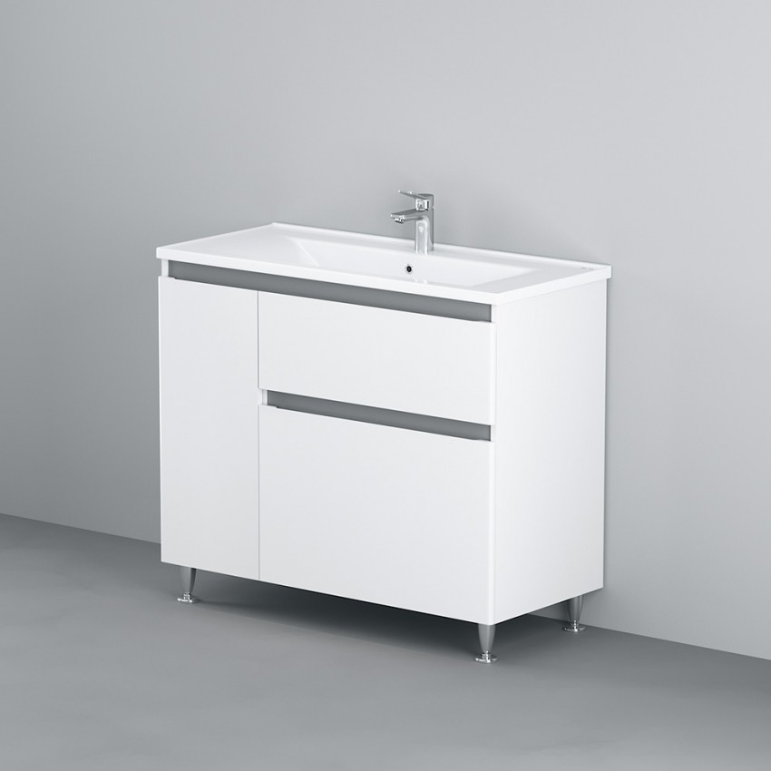 M85-FSL10026-WC10026WG38 X-Joy, База з раковиною M85AWCC1002WG, на підлогу, 100 см, ліва, 2 ящика,  корзина, білий (1 сорт) AM.PM фото 1