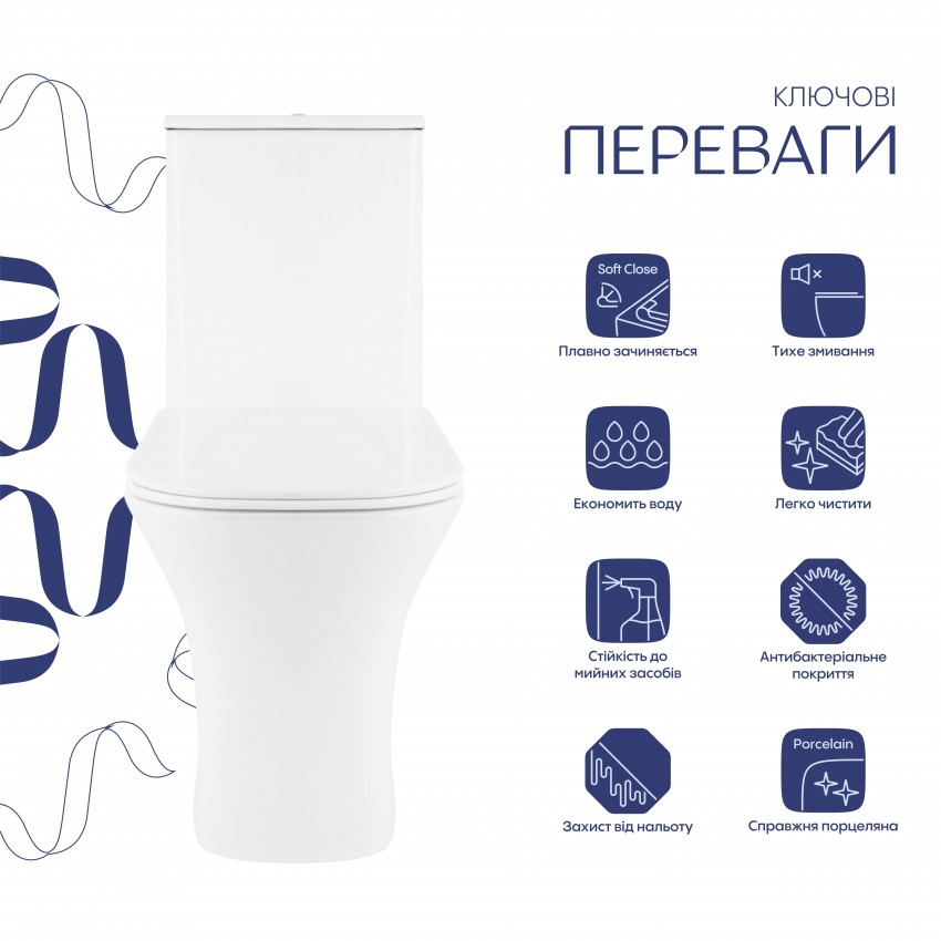 Унітаз підлоговий Presto Quadro Rimless 650х340х790 мм, White, з сидінням Slim Duroplast/ Soft-close/ Quick Release QT24221215AW Qtap QTAP фото 2