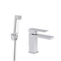 Змішувач для раковини Gemini, Chrome/White (k35) з гігієнічним душем QTGEM272CRW45691 Qtap