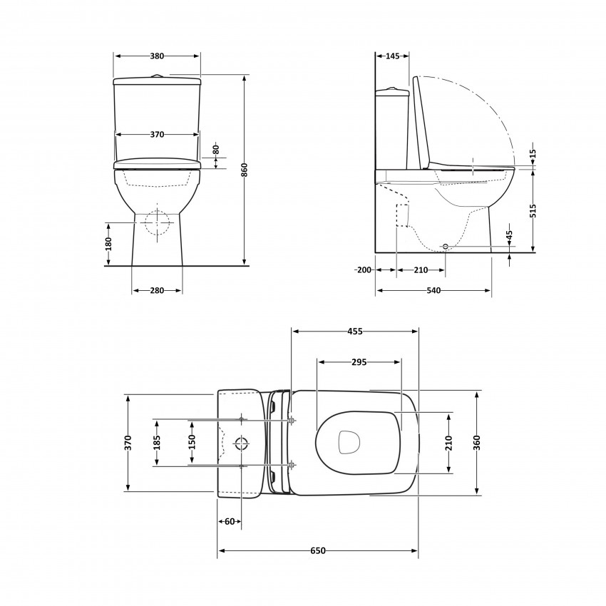 Унітаз підлоговий Crow Rimless 640×360×835 мм, White, з сидінням Slim Duroplast/ Soft-close/ Quick Release QT05222170W Qtap QTAP фото 1