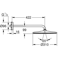 26558DC0 Rainshower 310 Mono Верхній душ з душовим кронштейном, Super Steel (1 сорт) GROHE фото 3