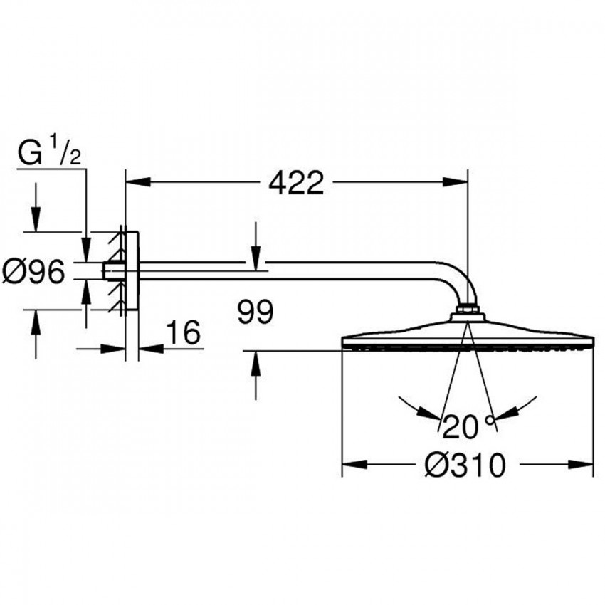 26558DC0 Rainshower 310 Mono Верхній душ з душовим кронштейном, Super Steel (1 сорт) GROHE фото 3