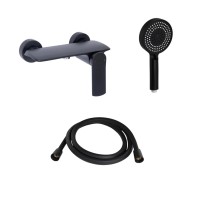 Комплект Qtap Slavonice Black Matt: Змішувач  QTROB4060102B + Шланг QTHADPVCSQ160B + Лійка QTRUC125BLM45951 QTAP